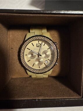 Michael Kors Gold-Tone Crystal Bezel Chronograph Watch